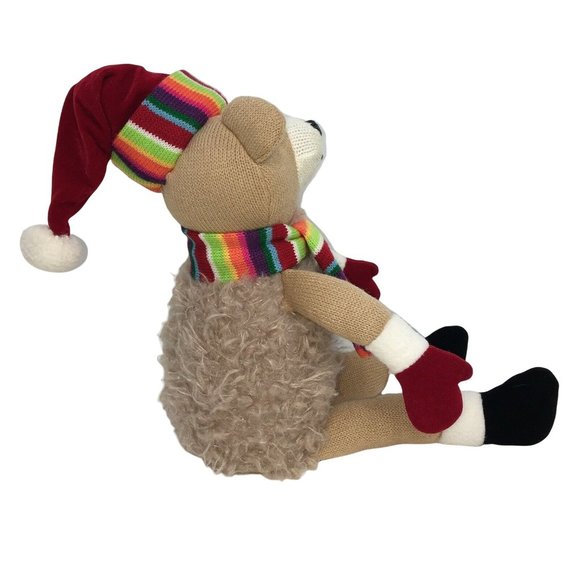 Gund Knit Plush Christmas Bear With Colorful Scarf Santa Hat 13" Stuffed Animal - Picture 4 of 12